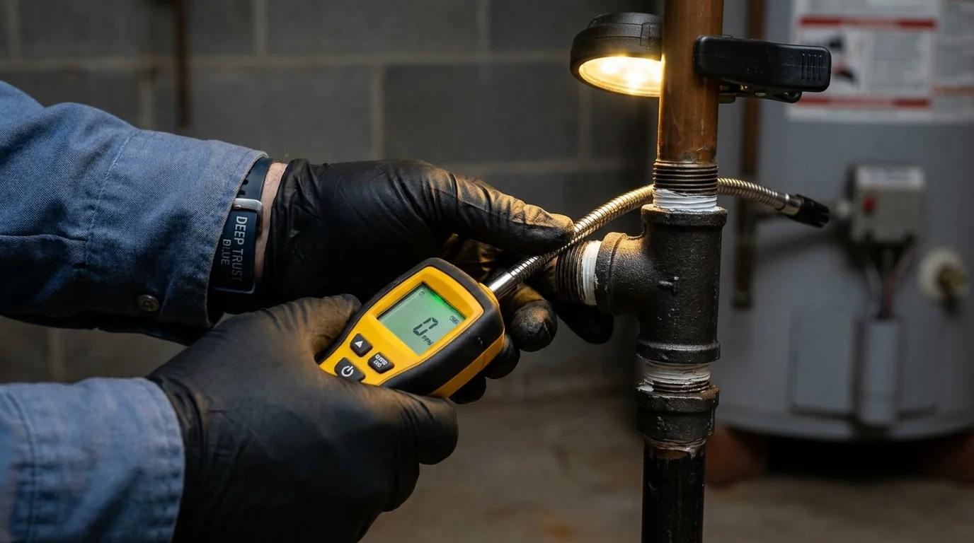 Gas leak detection with electronic sniffer by Johns Plumbing LLC in Siren