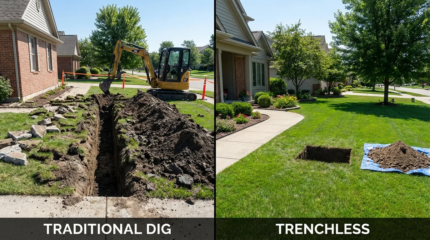 Trenchless sewer repair with minimal yard damage versus traditional excavation in Siren, WI